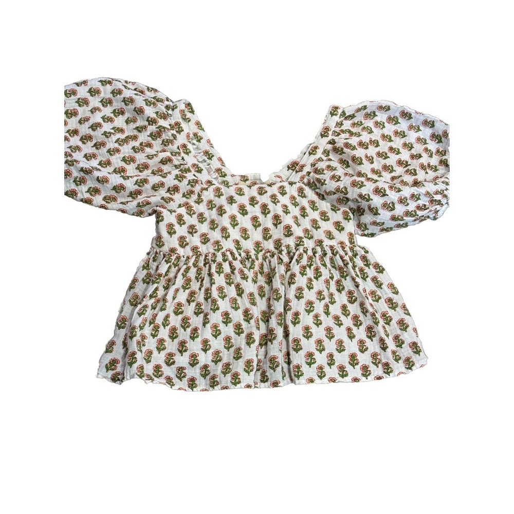 Anaak Astrid Ruffle Floral Top Puff Sleeve baby doll‎ gauze muslin Cotton Crop S